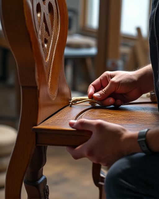 Artesano trabajando en la restauración de una silla antigua
